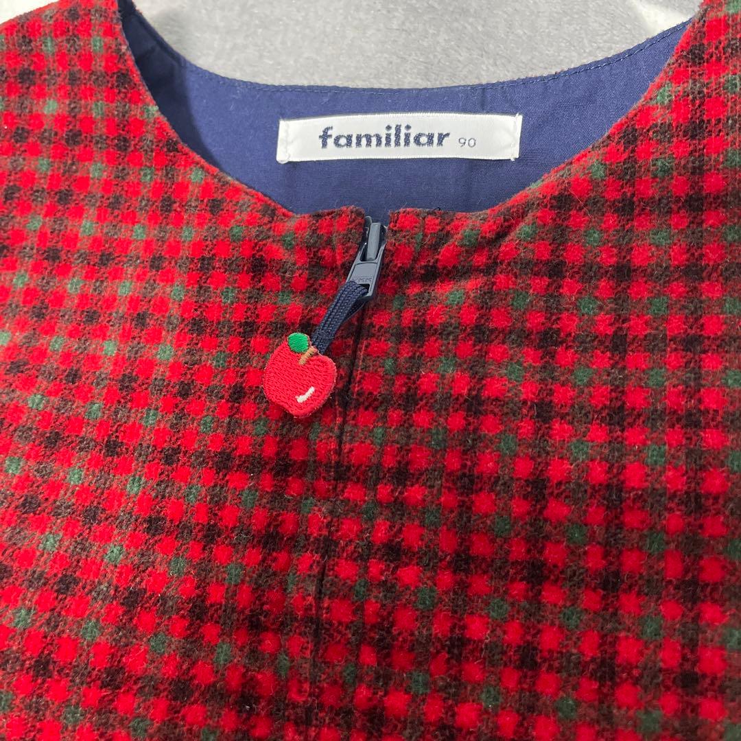 美品familiarファミリア♡ジャンバースカート＆綿タートルブラウスSET90