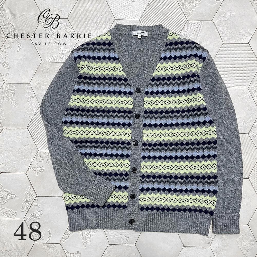 新品同様！チェスターバリー カシミヤ混 フェアアイル柄 カーディガン 48