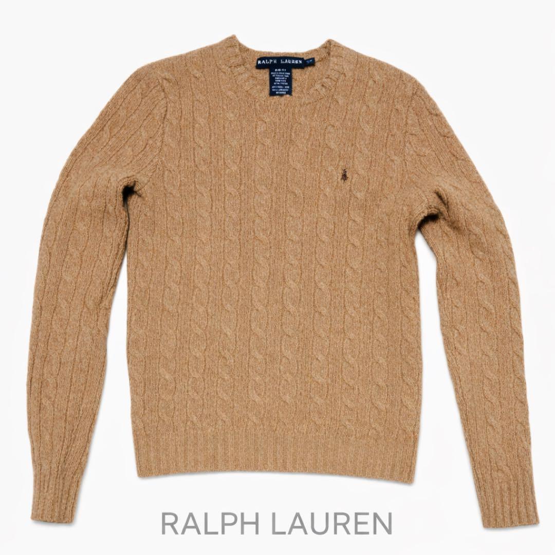 ラルフローレン　ケーブルニット　ポニーロゴ刺繍　カシミヤ混