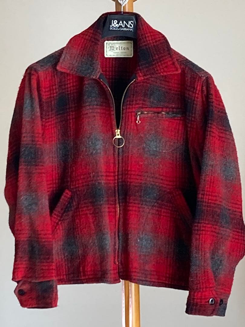 melton綾織りウールオンブレ（濃淡）チェックジッパージャケット 製造USA