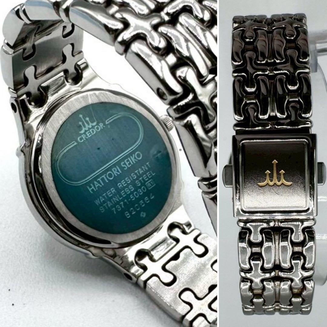美品✨稼働 HATTORI SEIKO CREDOR 1Pオニキスブレスウォッチ