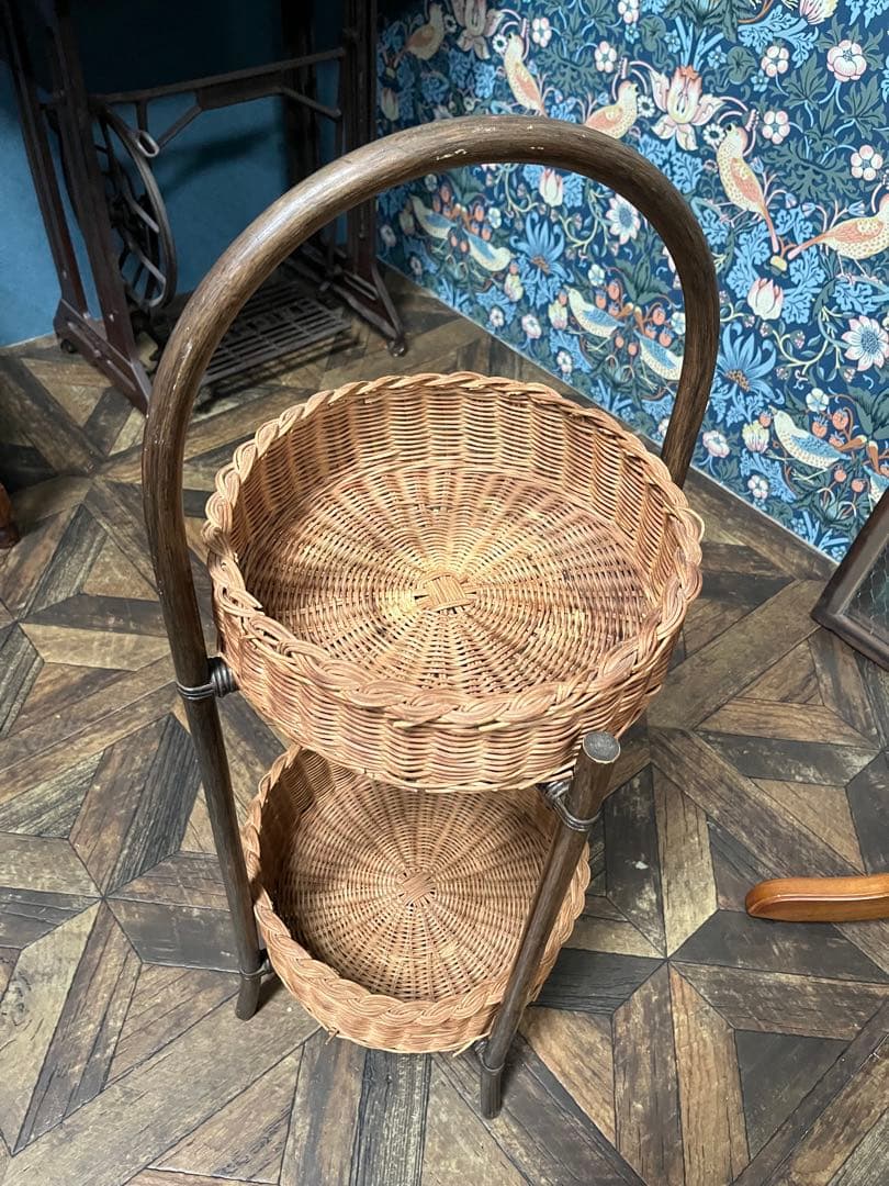 はるなな＊籐 ラタン 2段 バスケット かご インテリア 昭和レトロ