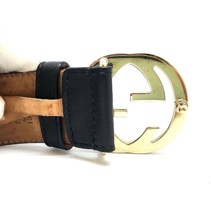 GUCCI　グッチ　 ブラック　レザー ベルト　GG