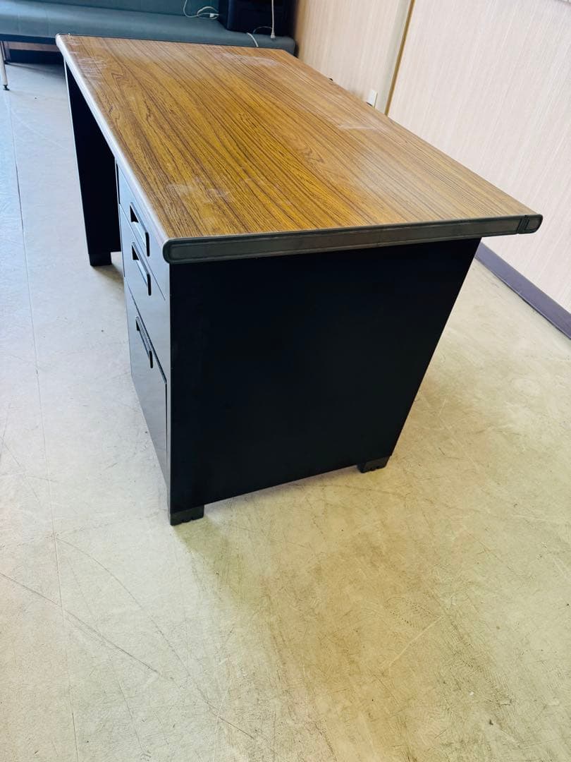 福岡発 テーブル 事務机 スチール ブラウン系 収納 引き出し 120cm木目調