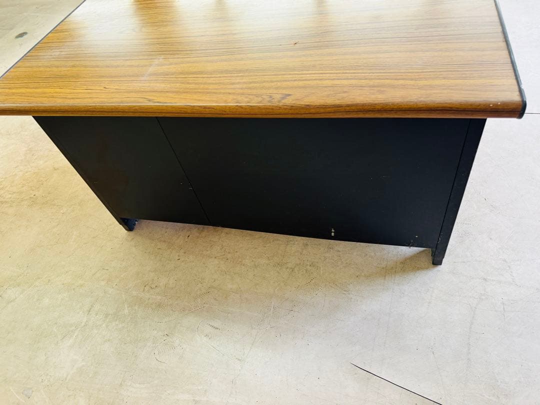 福岡発 テーブル 事務机 スチール ブラウン系 収納 引き出し 120cm木目調