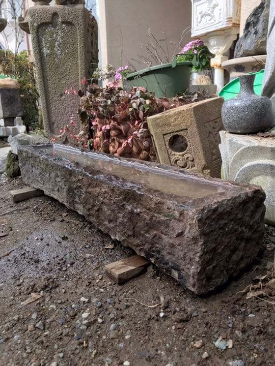 天然石一文字四方長型水鉢・長鉢・蹲