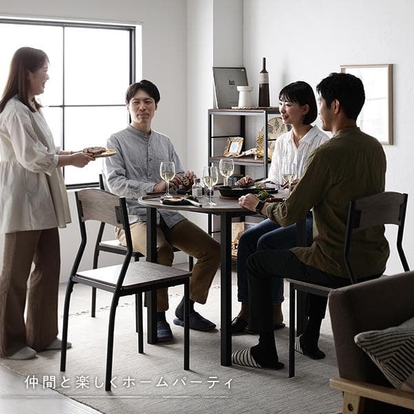 ダイニング 5点セット ダイニングテーブル幅 90cm 円形 ストーン×ブラック