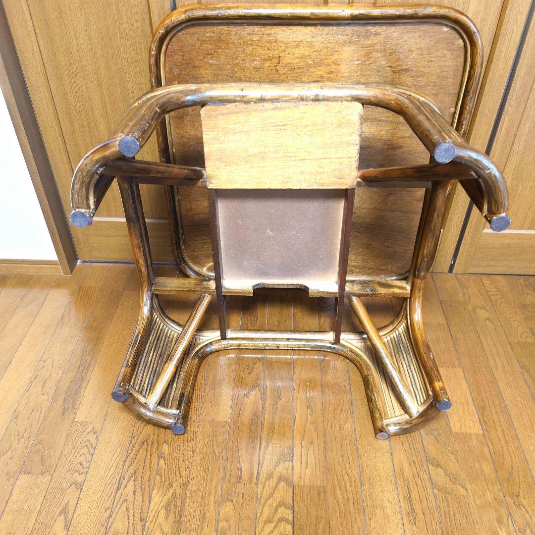 ラタン　籐　座卓　80X80 センターテーブル　ガラス天板　こたつ　ヴィンテージ
