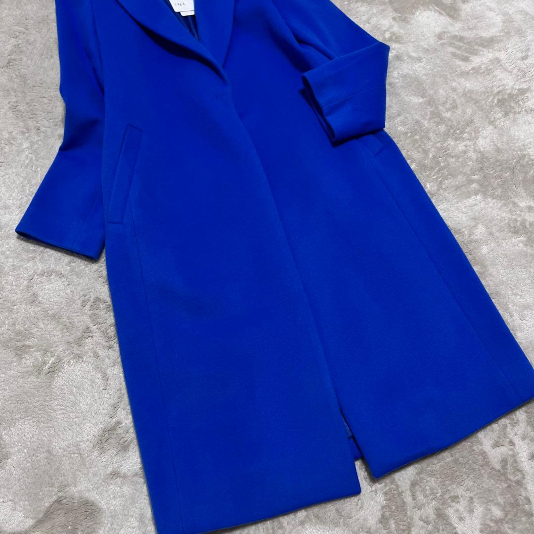 新品　インディヴィ　ウール100%チェスターコート　ブルー　36