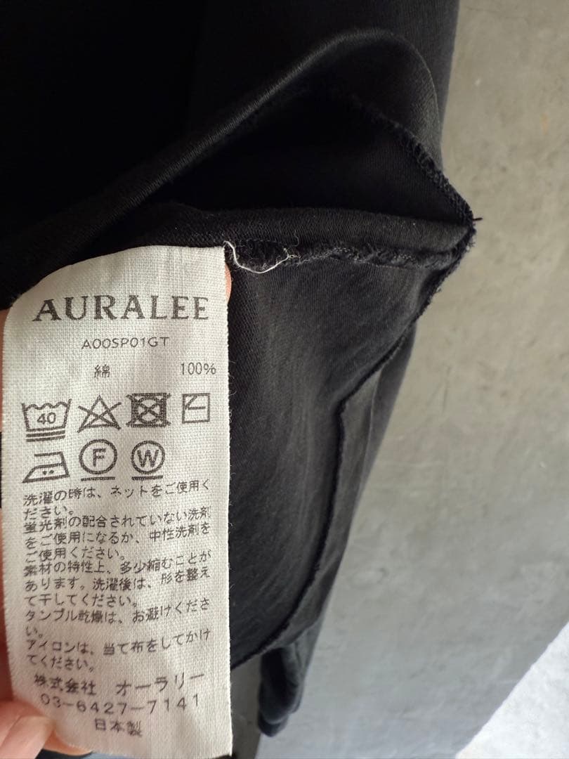 トップス AURALEE LUSTER PLAITING L/S TEE BLACK