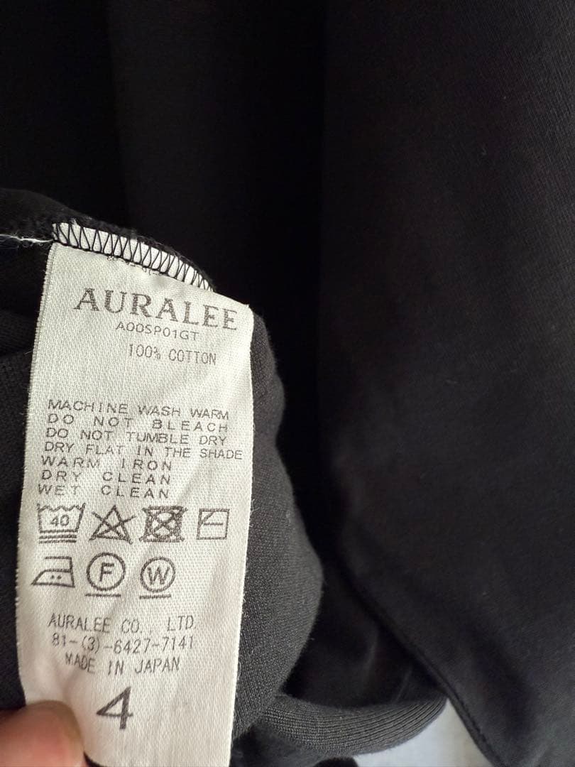 トップス AURALEE LUSTER PLAITING L/S TEE BLACK