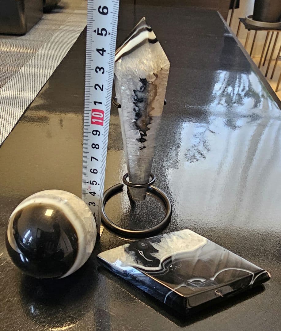 お得セット！水晶共生ブラック瑪瑙★虹多数３点セット六角柱 スフィア