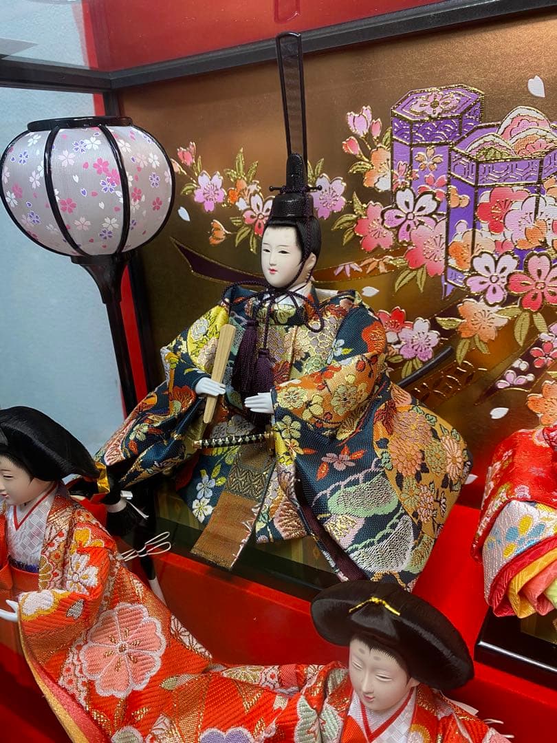 東京久月　雛人形親王五人飾りガラスケース入・間口約５４×奥行約３３×高さ約４３㎝