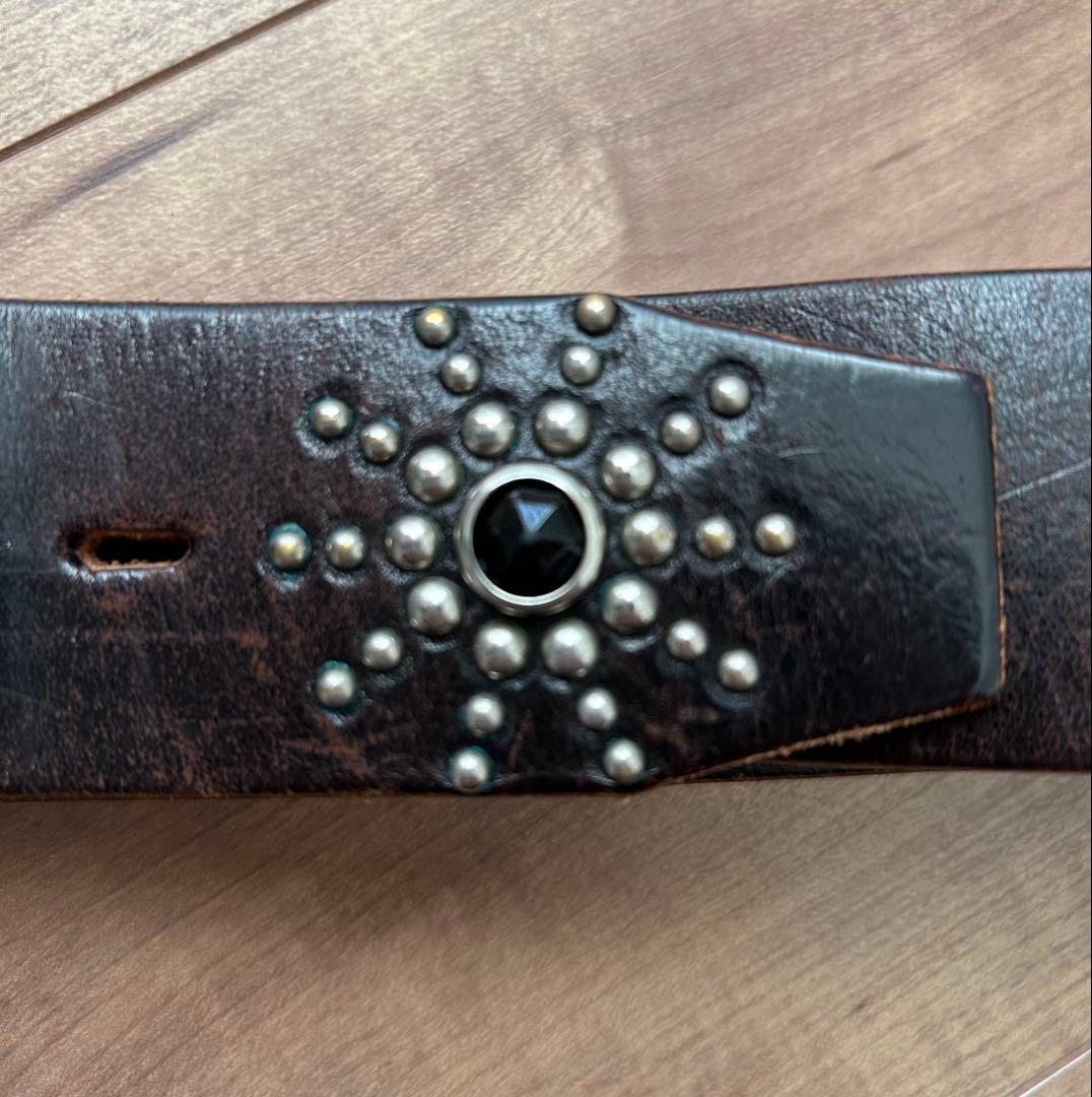 HTC スタッズ ストーン レザー ベルト 36 ダークブラウン 正規品