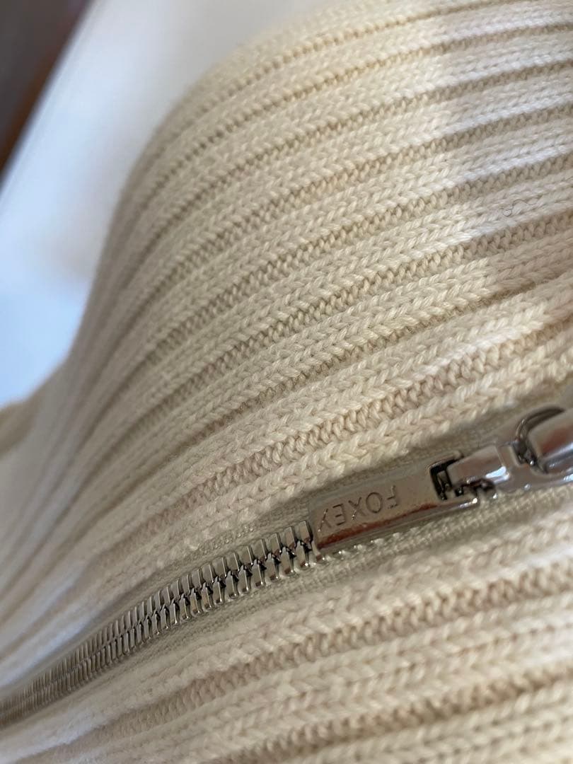 FOXEY リブニット　ジップカーディガン 38 M カシミヤ混　ビッグカラー