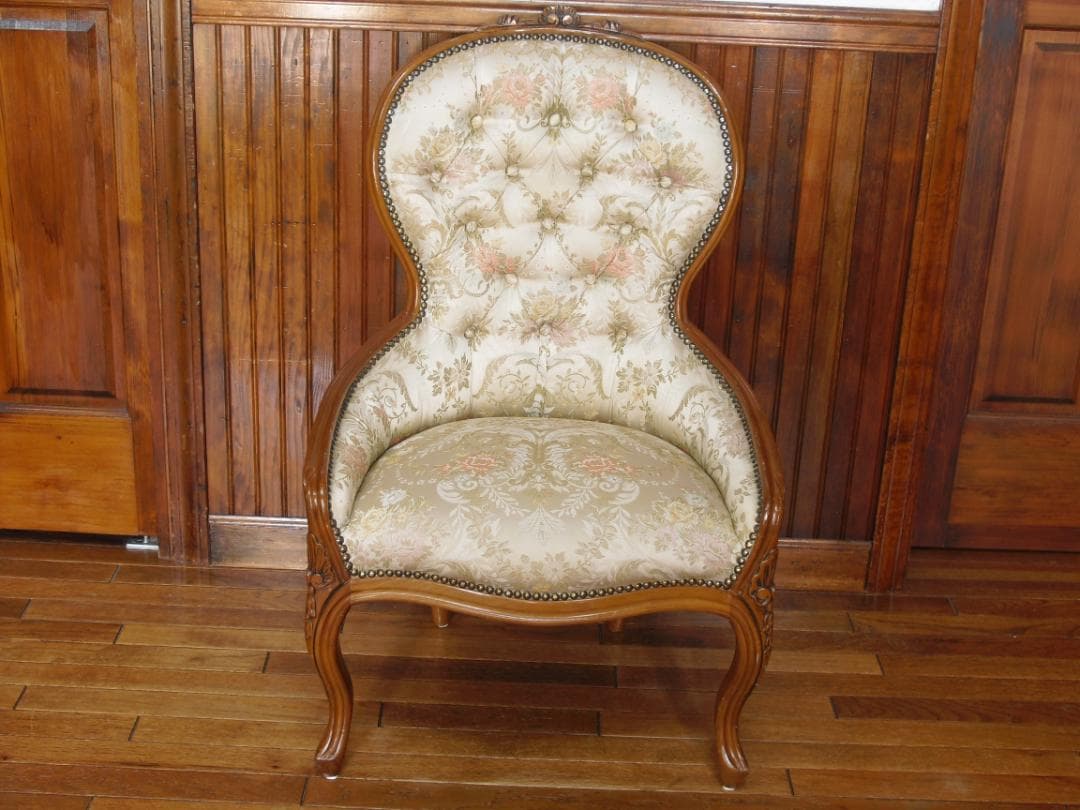 イタリア製☆ロココ様式☆スプーンバックチェア☆猫脚 鋲打ち 高級ジャガード織