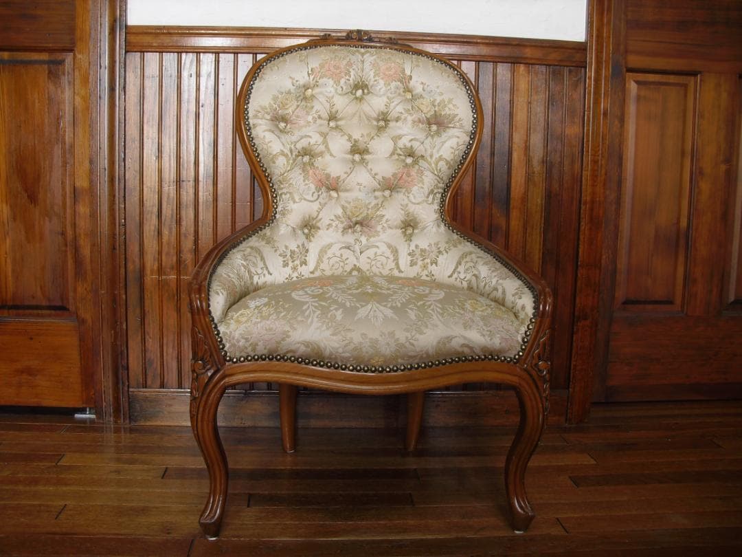 イタリア製☆ロココ様式☆スプーンバックチェア☆猫脚 鋲打ち 高級ジャガード織