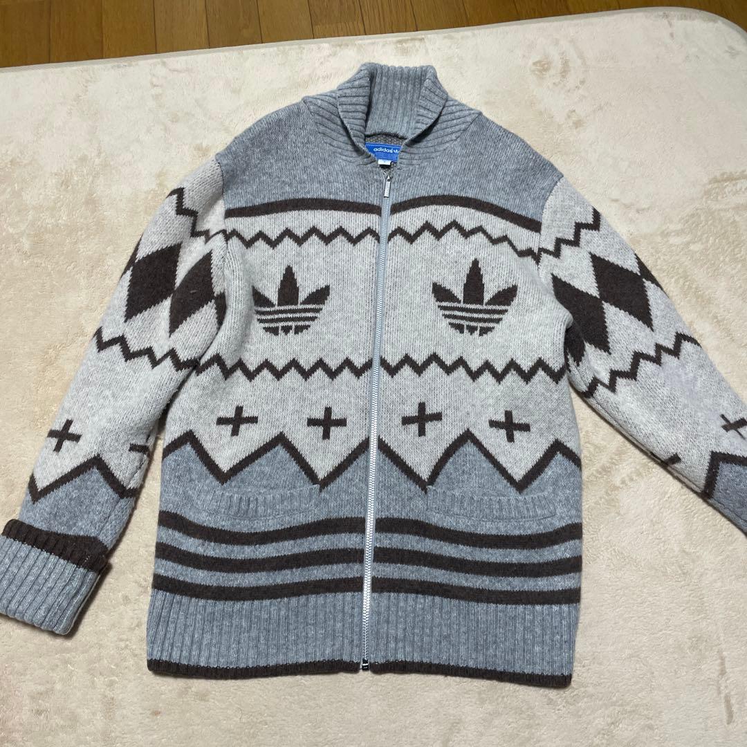 m*i様 adidasアディダスジップニットカウチンセーターメンズ長袖XL