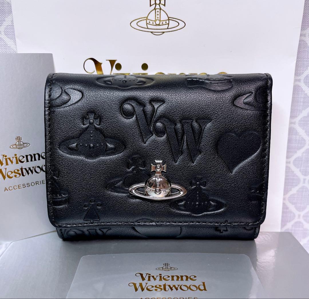 【新作✩内柄も素敵】Vivienne Westwood 三折財布 マット 黒