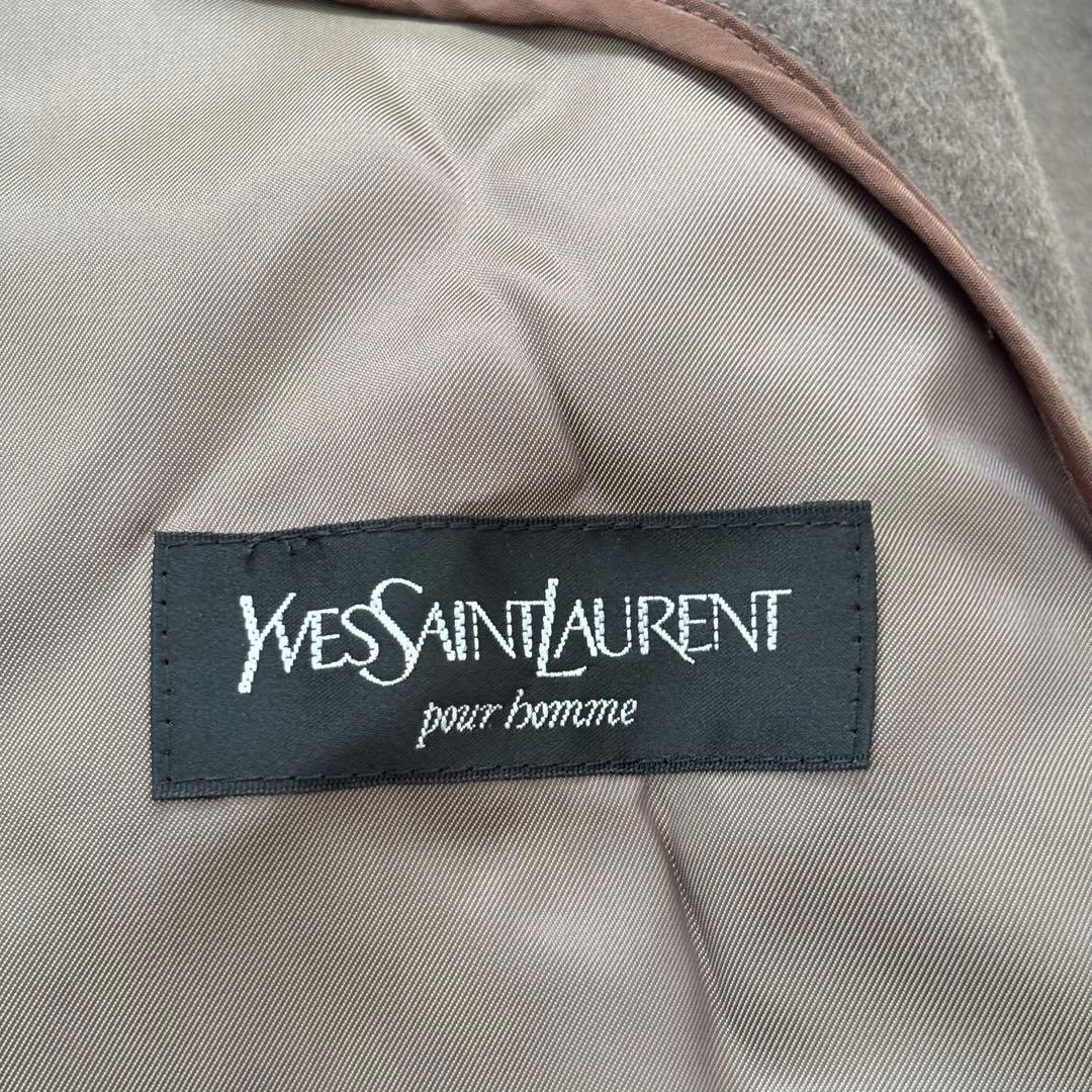 イヴサンローラン プールオム カシミヤ混ロングコート メンズL ライトブラウン