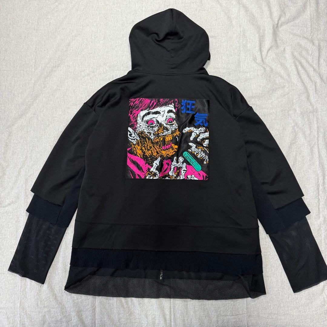 【狂気】KIDILL 刺繍 メッシュ パーカー 黒 FREE オーバーサイズ