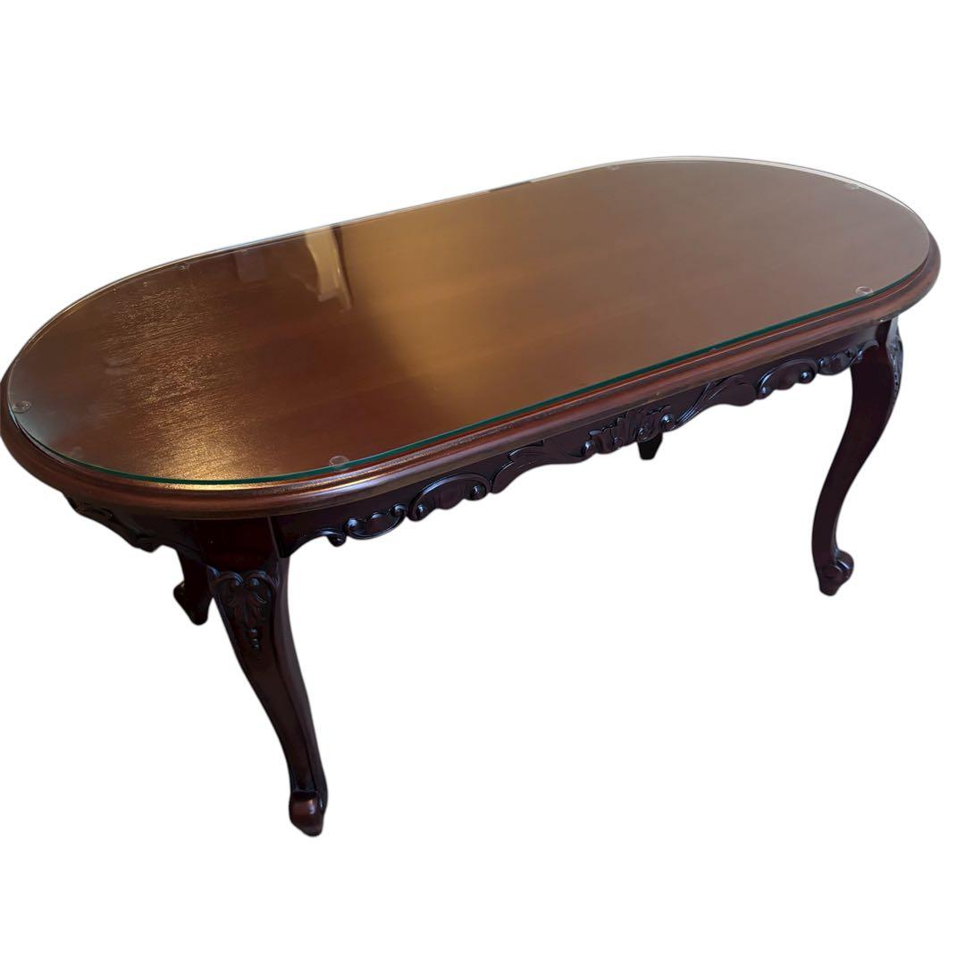 イタリアンクラシカルデザイン アンティーク調　ローテーブル ガラス天板 猫脚