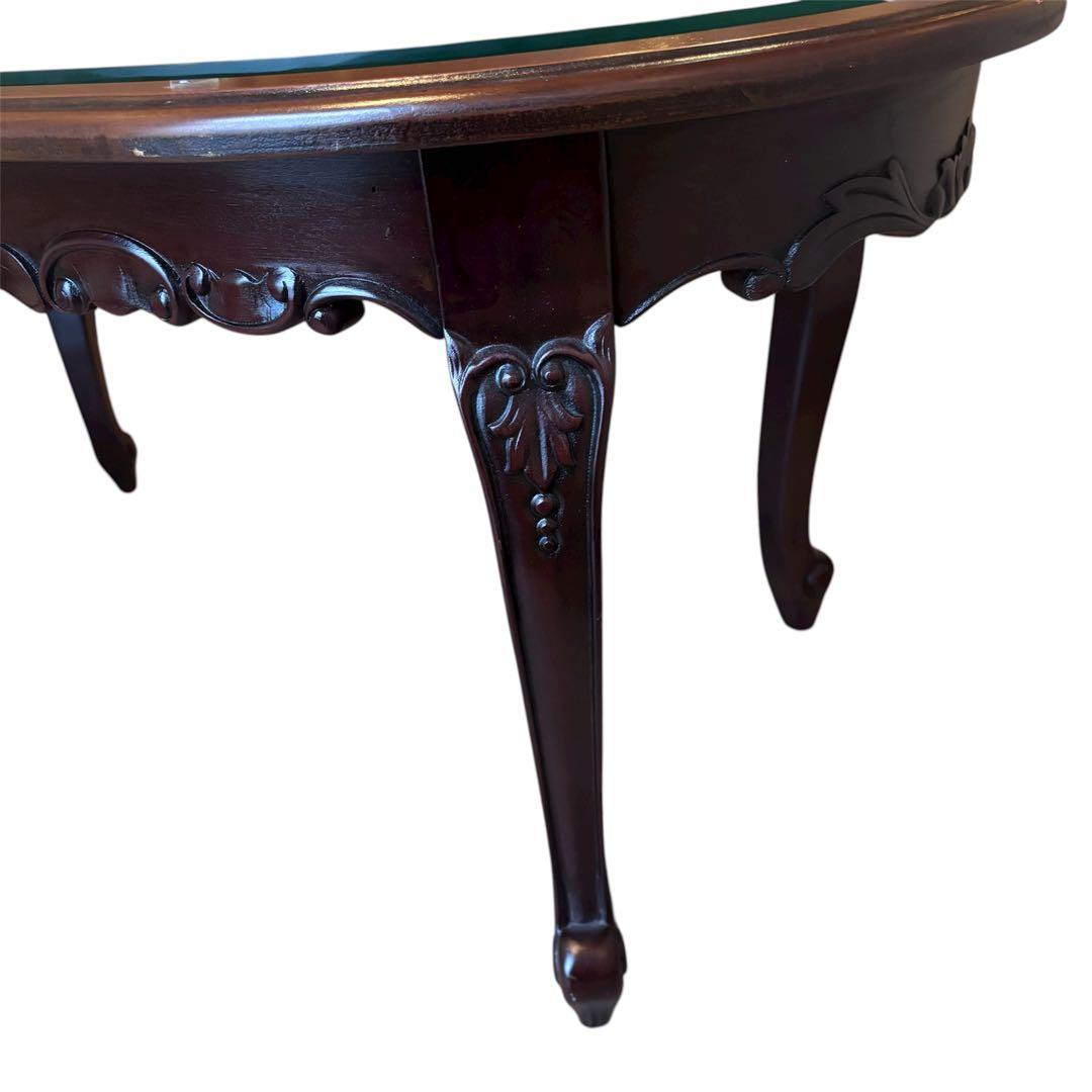 イタリアンクラシカルデザイン アンティーク調　ローテーブル ガラス天板 猫脚