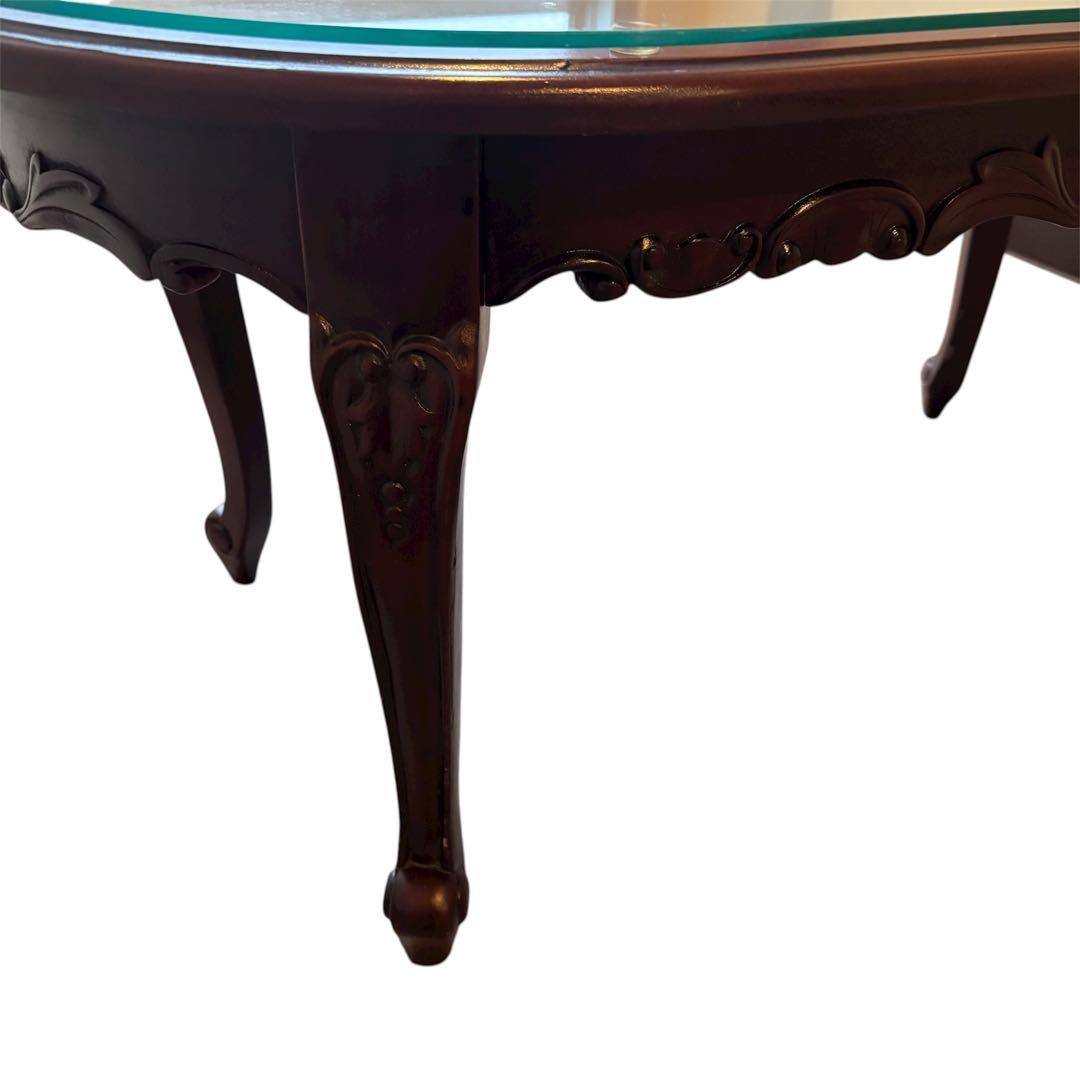 イタリアンクラシカルデザイン アンティーク調　ローテーブル ガラス天板 猫脚