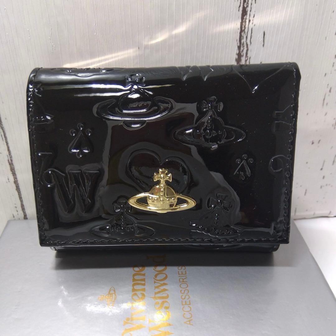 【ショッパー付き】VivienneWestwood♡三つ折財布♡エナメルブラック