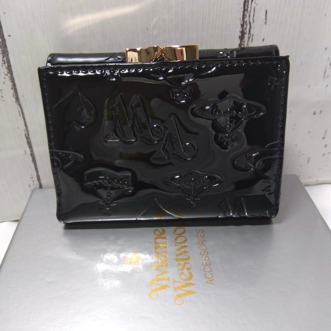 【ショッパー付き】VivienneWestwood♡三つ折財布♡エナメルブラック