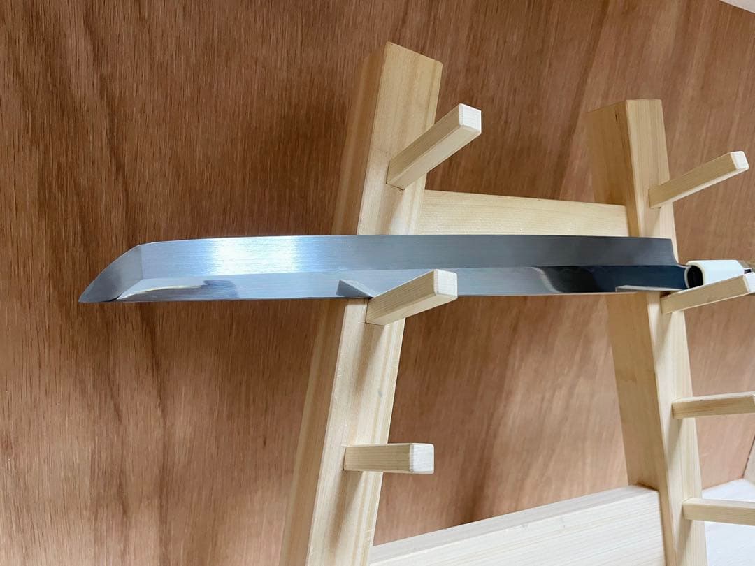 白木作　本焼　蛸引 先丸　包丁　鏡面　尺　緑檀両端人工象牙銀巻