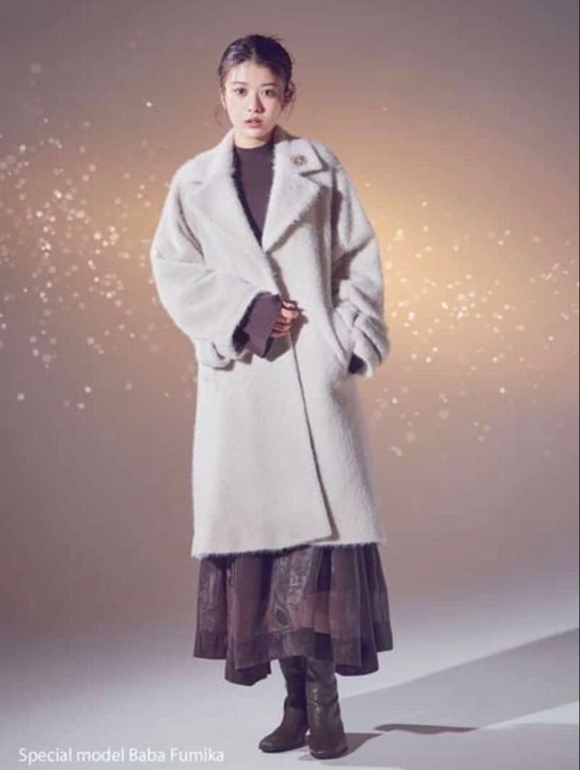 タグ付き ブローチ付きシャギーロングコート SNIDEL スナイデル 0[00]