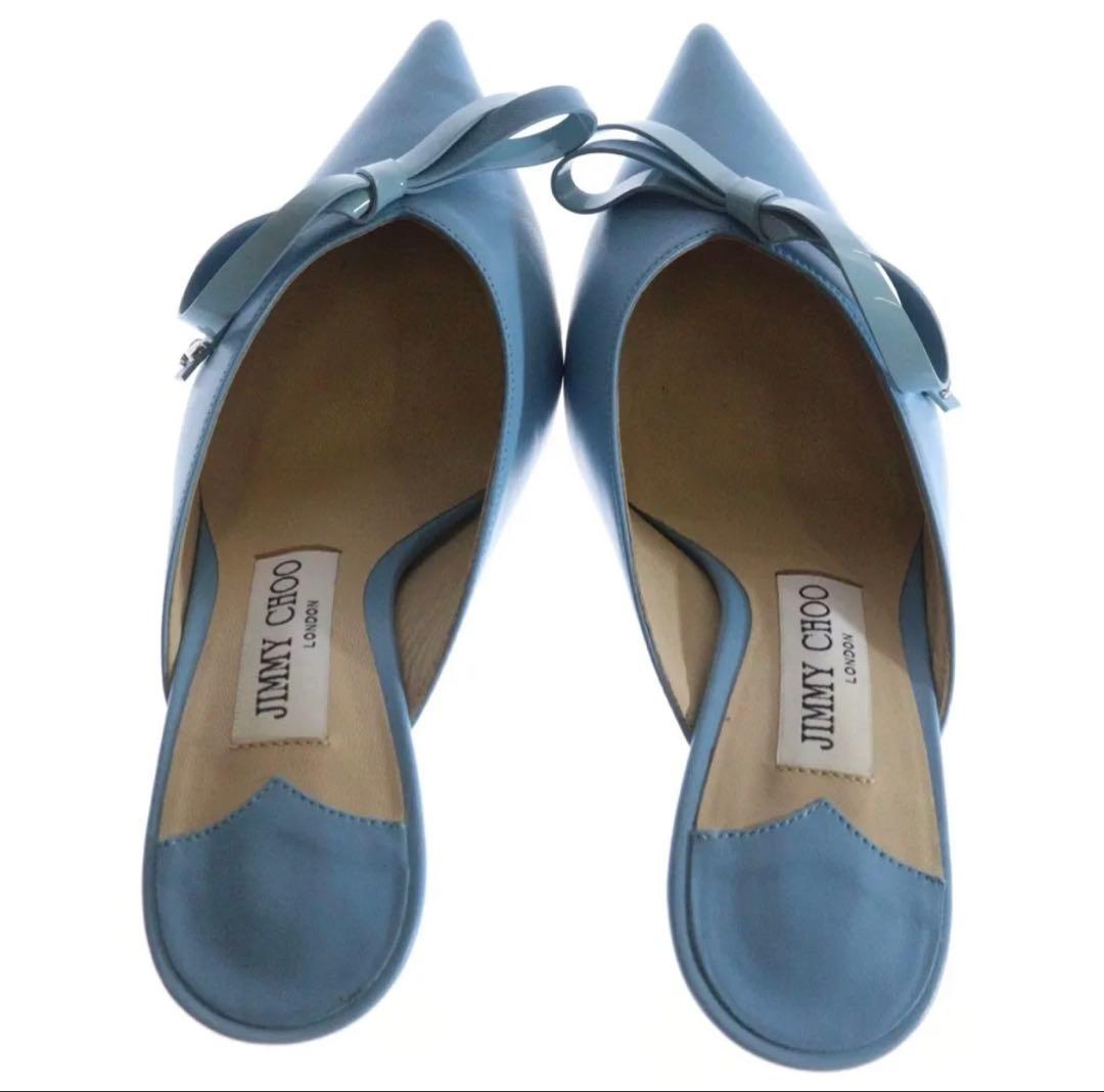 JIMMY CHOOリボン ポインテッドトゥ レザーミュールパンプス36