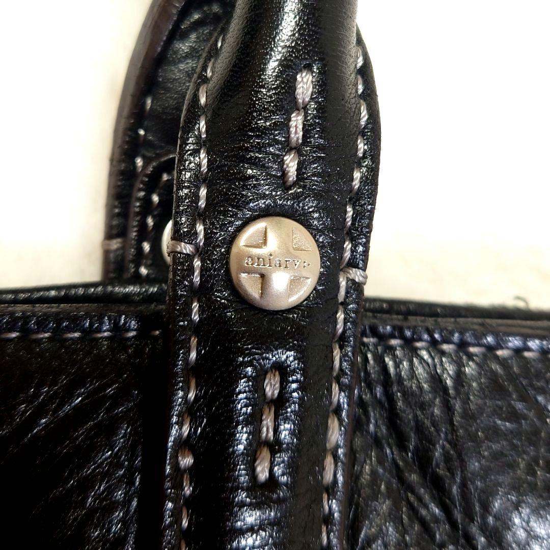 アニアリ オールレザー ビジネス トートバッグ シボ革 ブラック A4収納