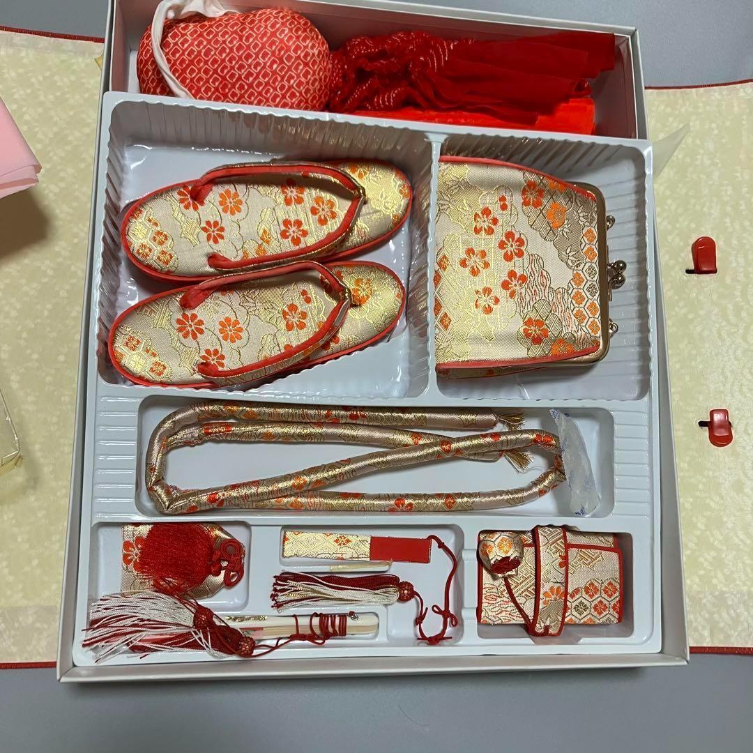 七五三 着物　フルセット17点　7歳　女の子　総絞り風プリント