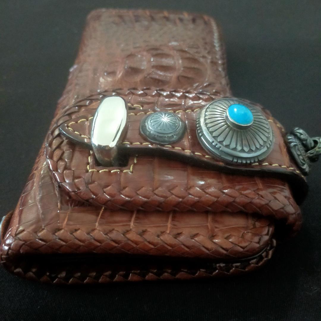 美品 GODANE ゴダン 長財布 クロコダイルレザー製 ターコイズコンチョ