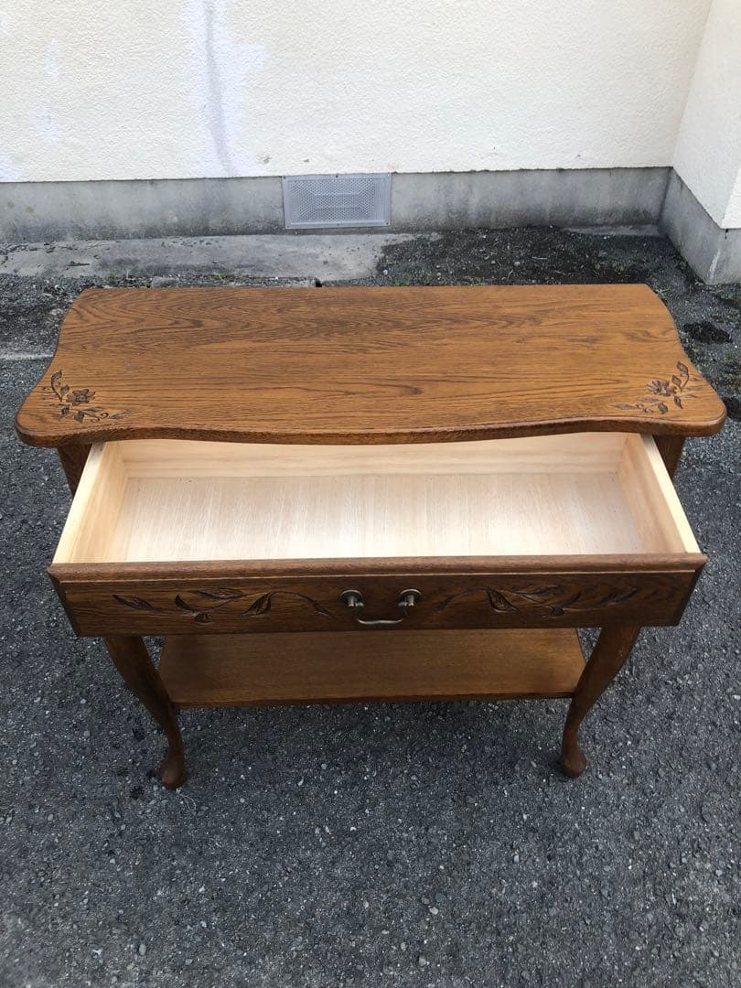 アンティーク調 猫脚コンソールテーブル エレガント ナイトテーブル 引き出し付き