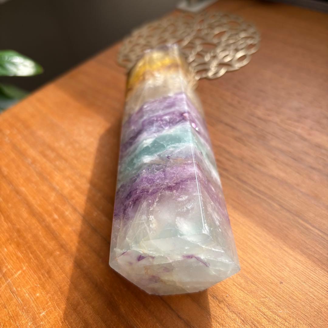 大型 天然石 レインボーフローライト タワー高さ約15センチ