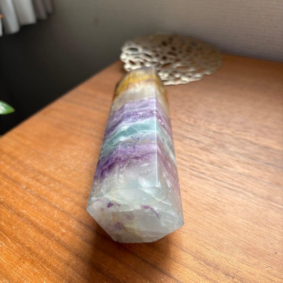 大型 天然石 レインボーフローライト タワー高さ約15センチ