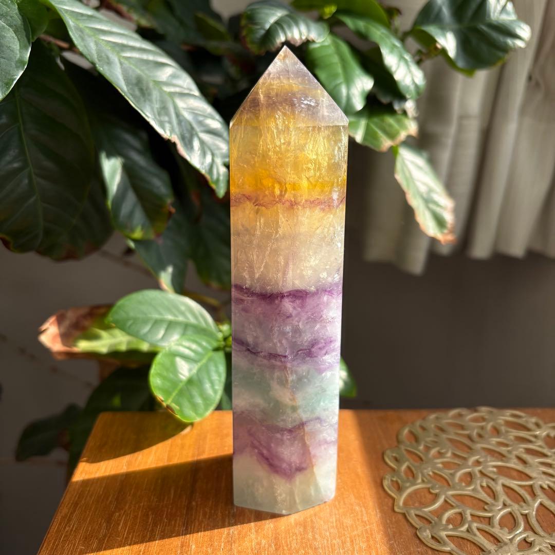大型 天然石 レインボーフローライト タワー高さ約15センチ