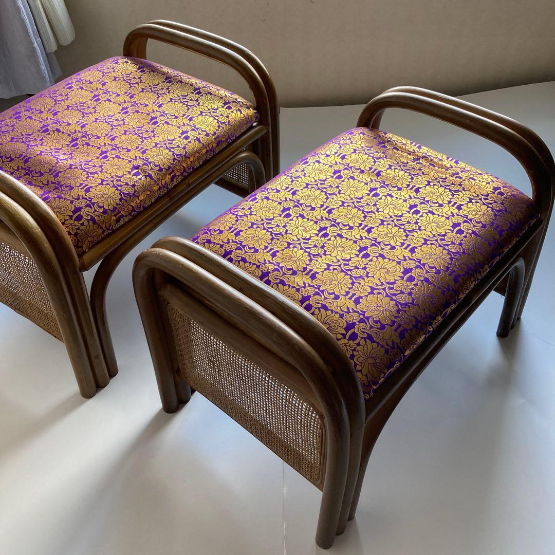 お仏壇用ラタンチェア 金襴座椅子アーム付きスツール