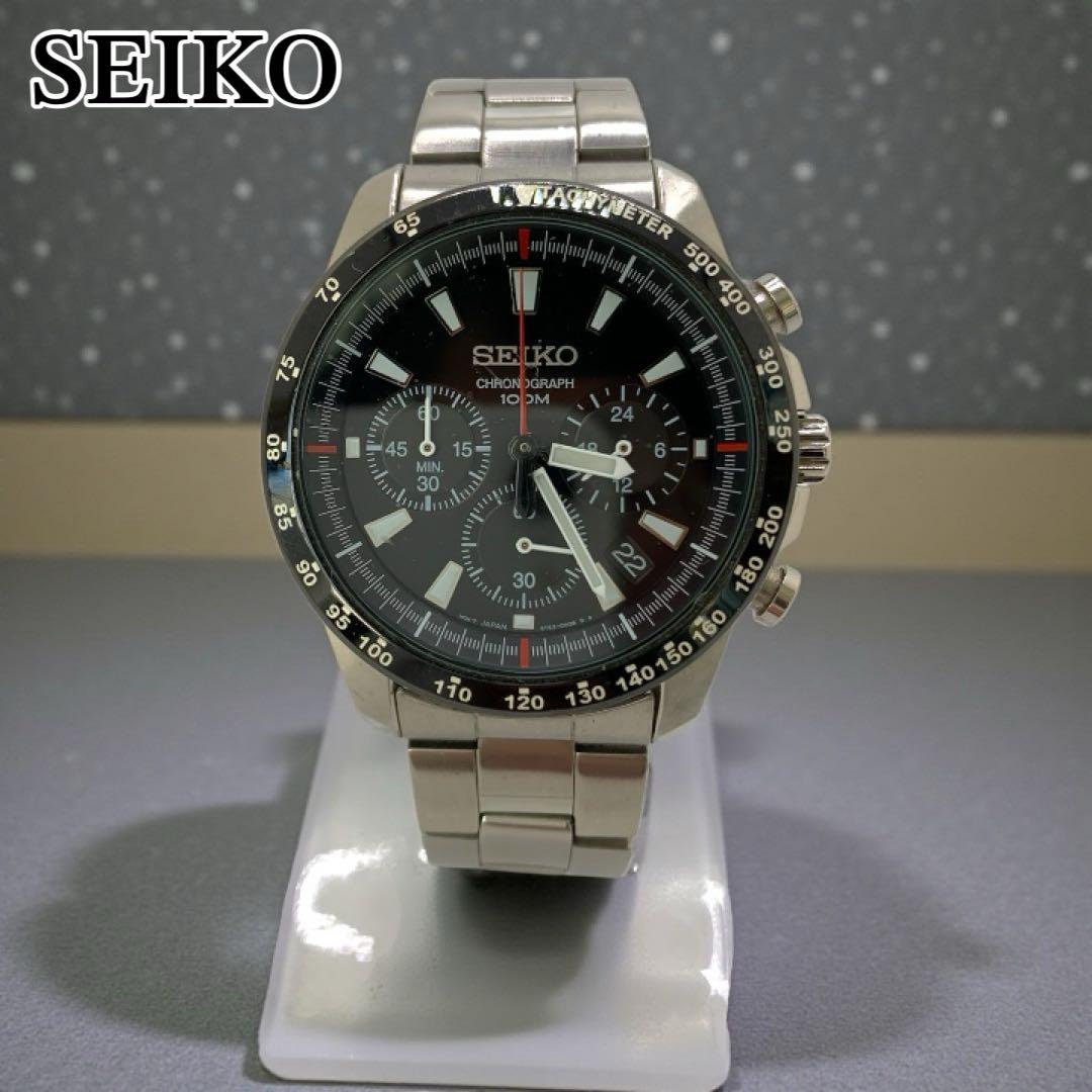 【稼働品】SEIKO クロノグラフ 6T63-00D0 タキメーター メンズ