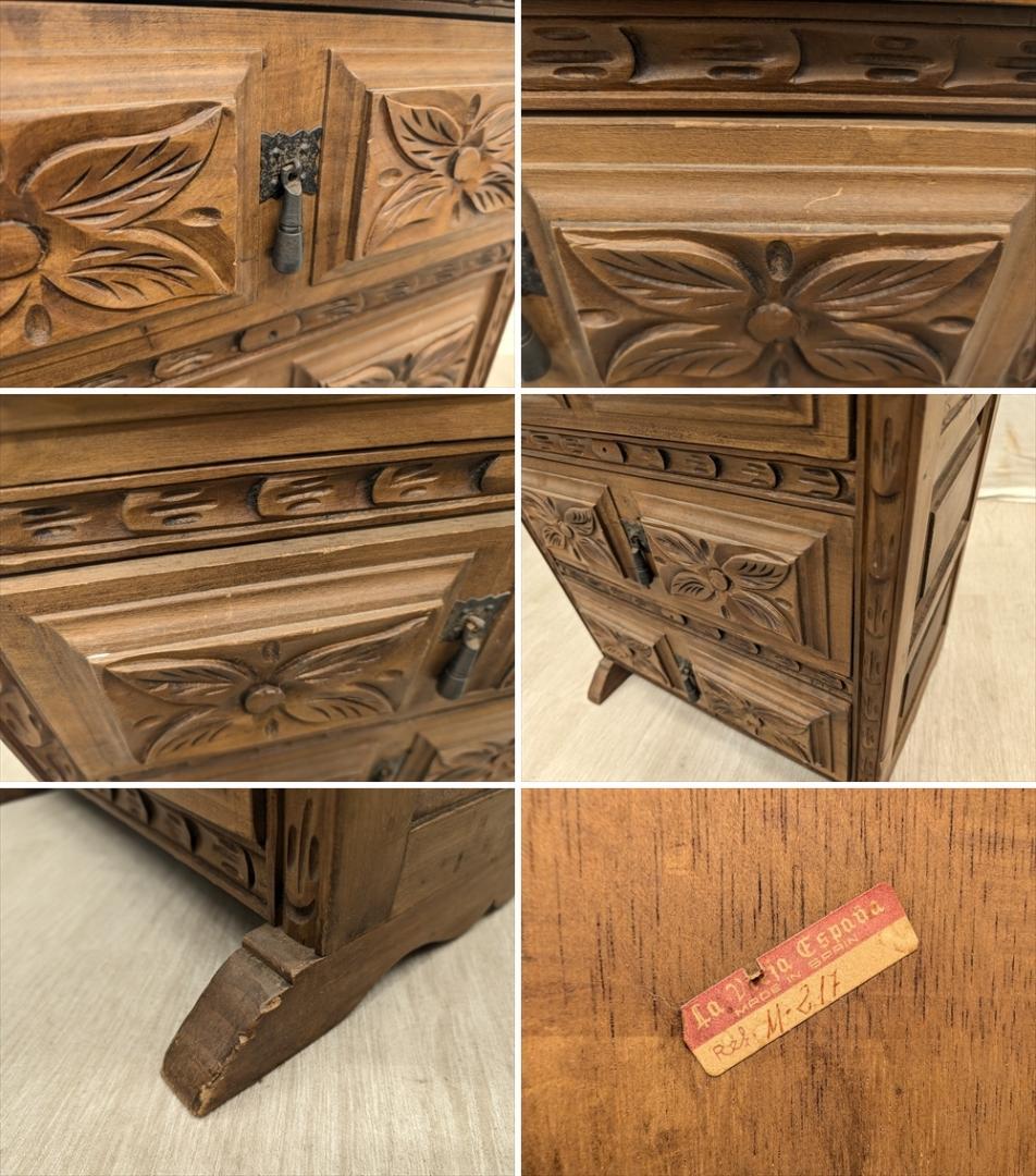 スペイン製　無垢　5段　サイドチェスト　タンス　箪笥　たんす　チェスト　ドロワー