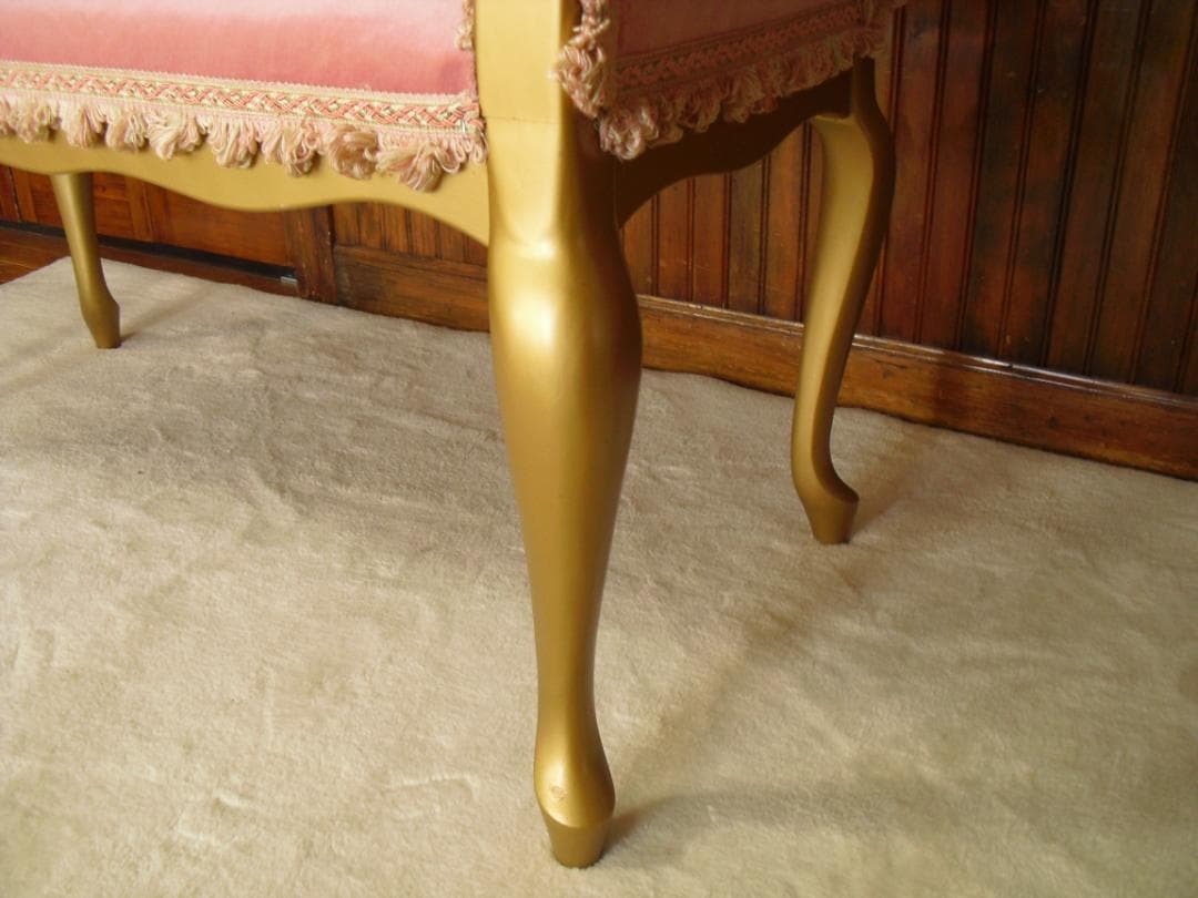 ロココ様式カウチソファ／猫脚スツール☆張替済 フランス製最高級トリミングブレード