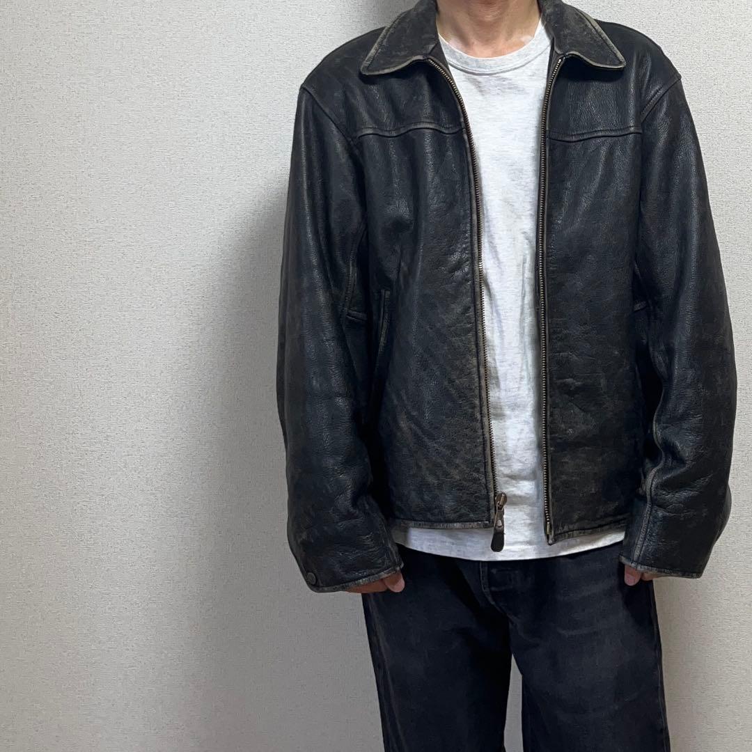 レザージャケット 黒 90s ビンテージ USA 古着 フェード 革ジャン