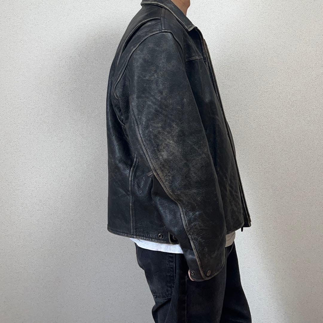 レザージャケット 黒 90s ビンテージ USA 古着 フェード 革ジャン
