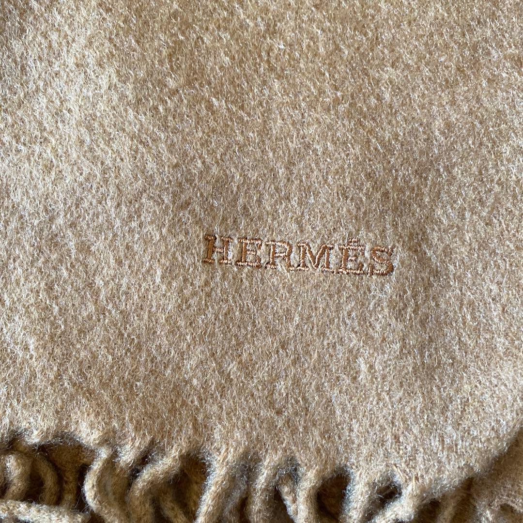 HERMÈS カシミヤ マフラー ブラウン 約140cm x 30cm
