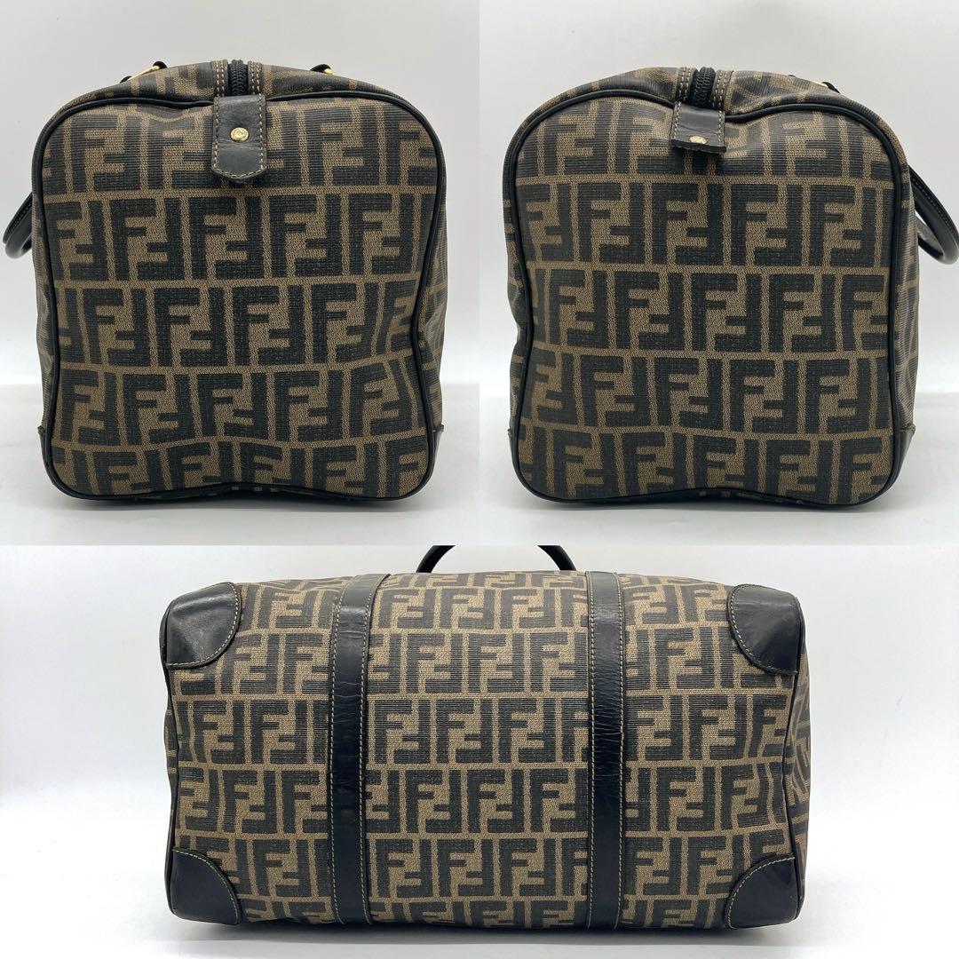 【FENDI】ボストンバッグ　ズッカ柄　ゴールド金具　PVC ブラウン　ブラック