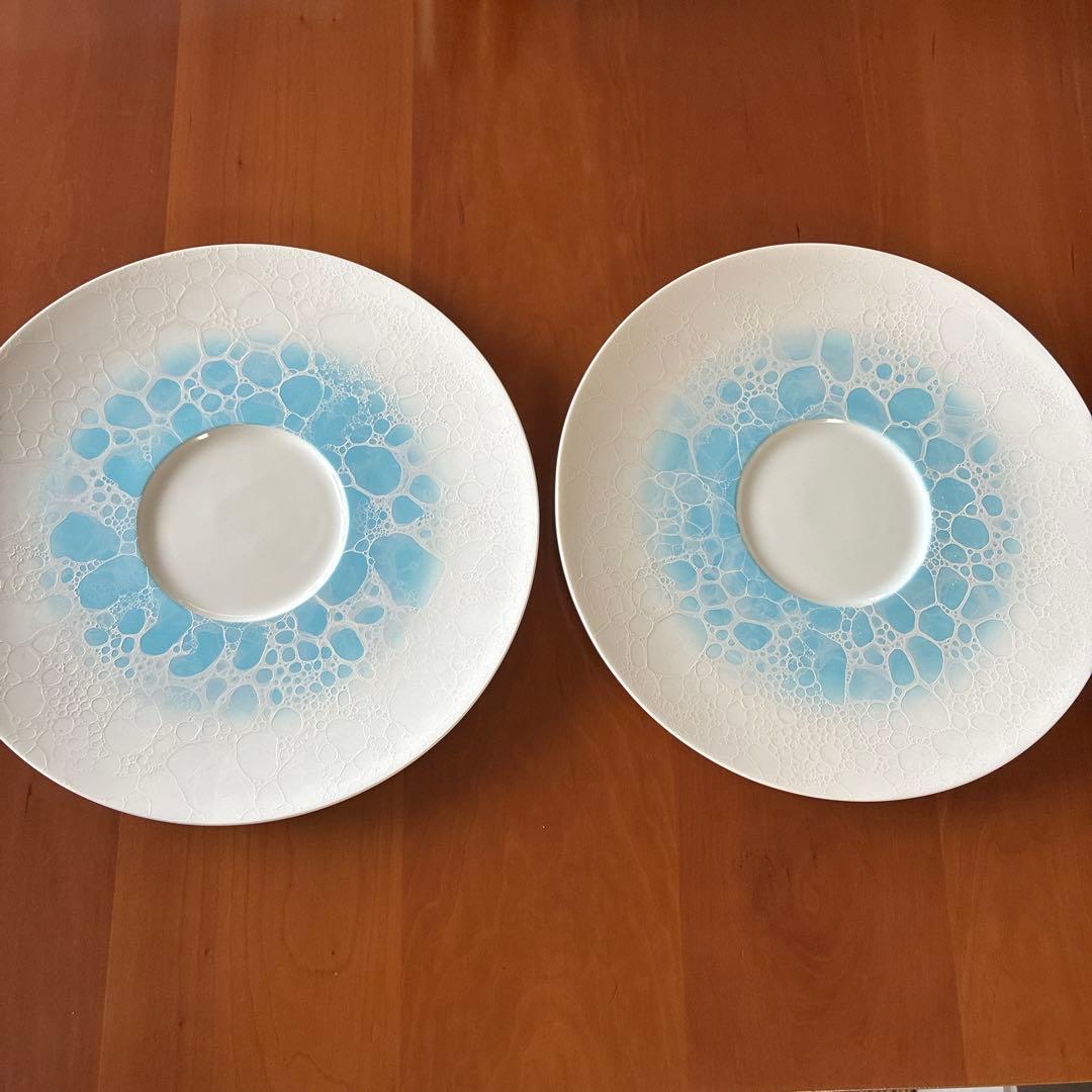 有田焼 やま平窯 泡 ワイドリムプレート30cm ブルー