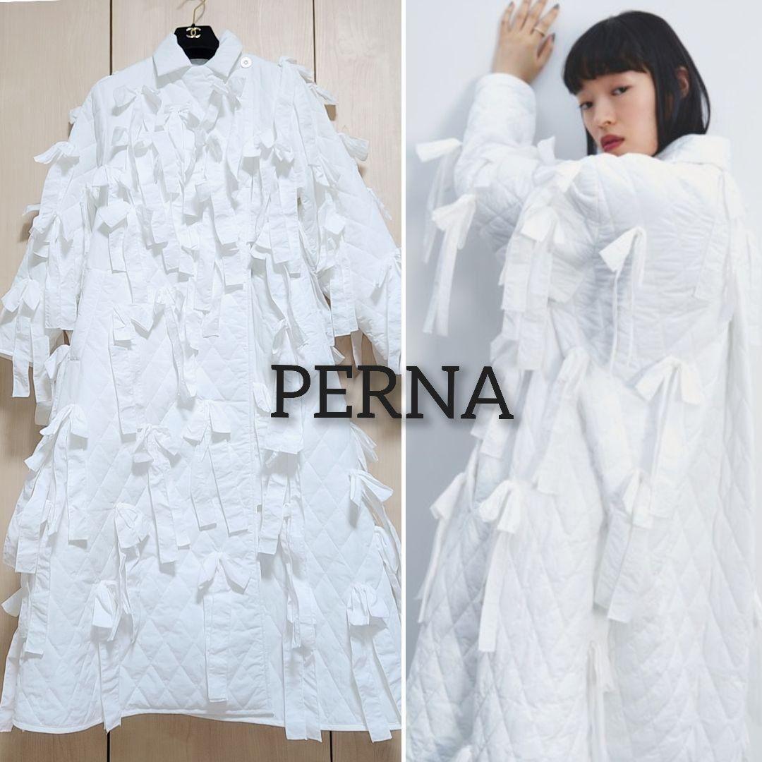 訳有り‼️ペルナ　キルティングリボンコート　ホワイト　ラベルエチュード　白
